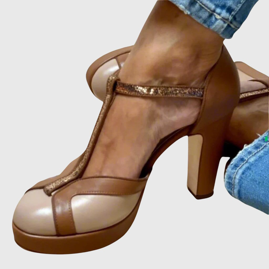 אסנת - סנדלים רטרו עם עקב רחב