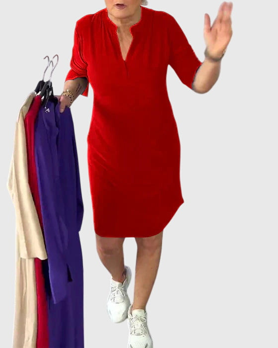 קטרין - שמלת מפתח וי חלקה