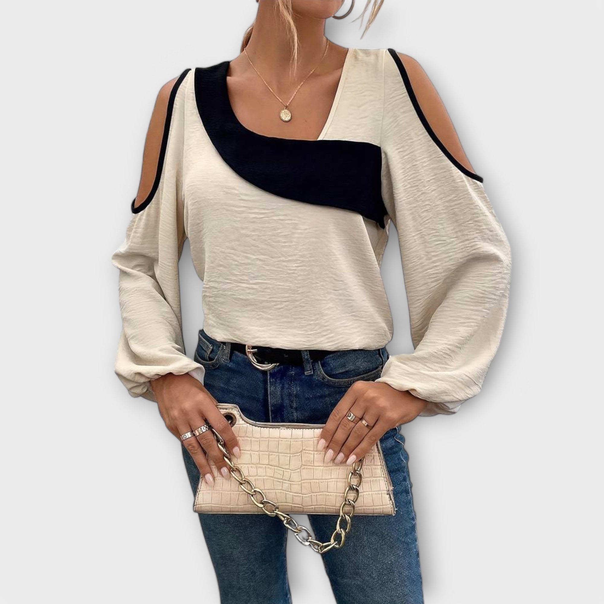 סקארלט - חולצת צווארון מרובע עם שרוולים ארוכים