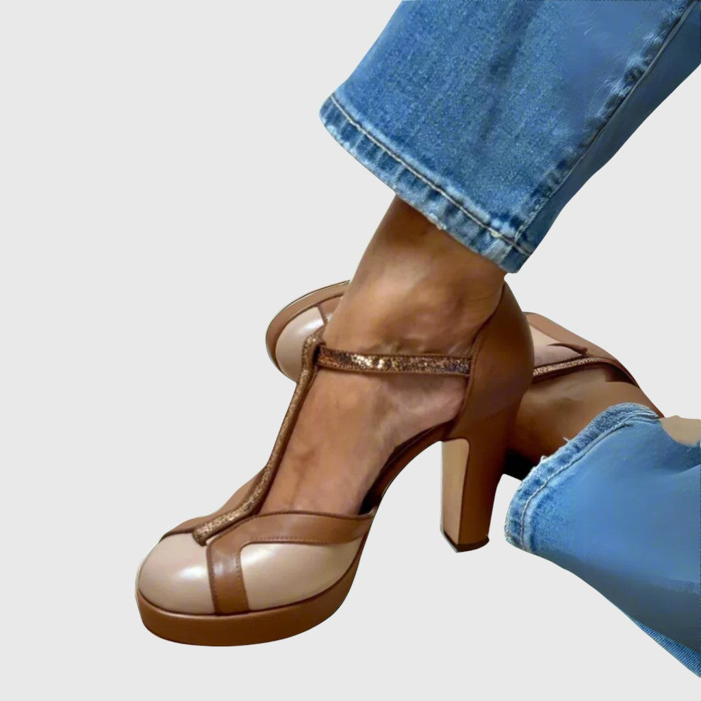 אסנת - סנדלים רטרו עם עקב רחב