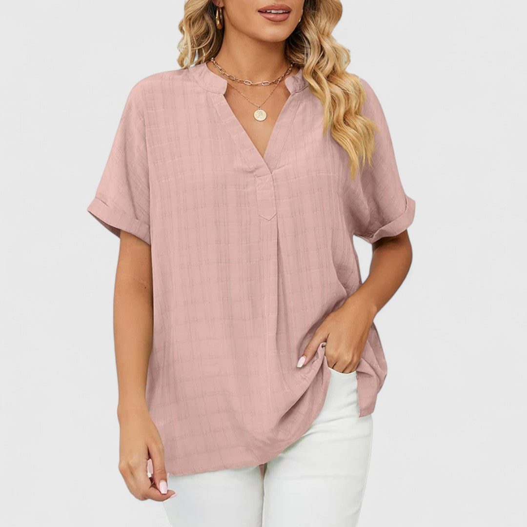 פלורין - חולצת טי אלגנטית עם צווארון V לקיץ